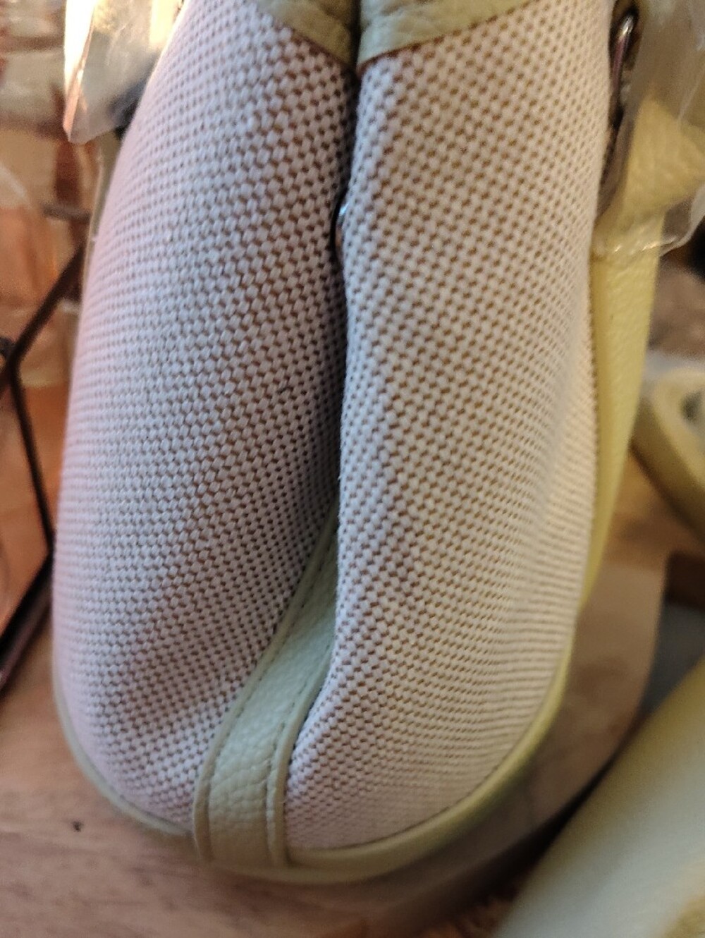 Canvas & Faux-Leather Tote with Lime Green Pouch NEW - Picture 5 of 6